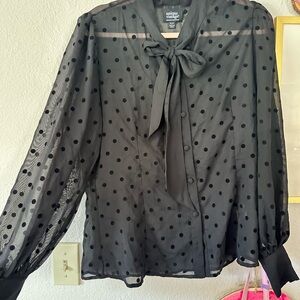 Unique Vintage Black Sheer Polka Dot Gwen Blouse
